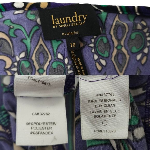 Laundry By Shelli Segal Paisley Mini Dress Womens Size 10 Bell Sleeve Stretchy - Picture 7 of 15